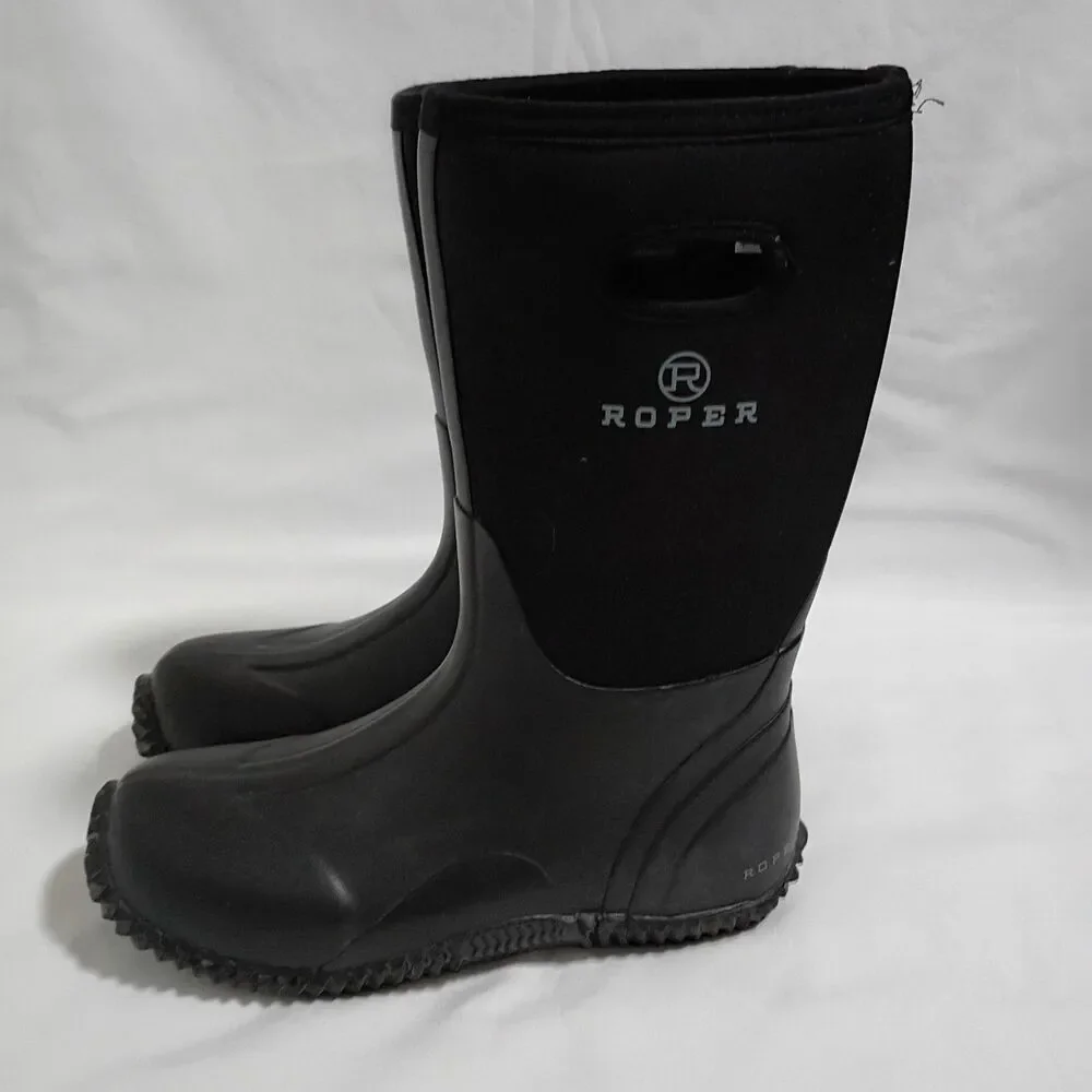 Roper Barnyard Black Boots Mens 8 Waterproof Rubber Foot Neoprene Shaft
